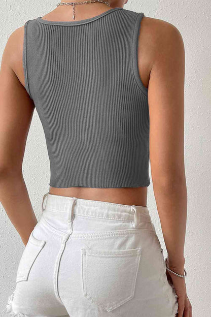 Ribbed Round Neck Crop Top - Global Village Kailua Boutique