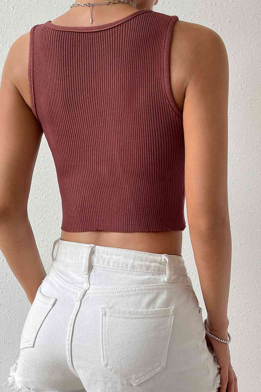 Ribbed Round Neck Crop Top - Global Village Kailua Boutique