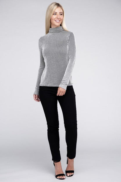 Ribbed Turtle Neck Long Sleeve Top - Global Village Kailua Boutique