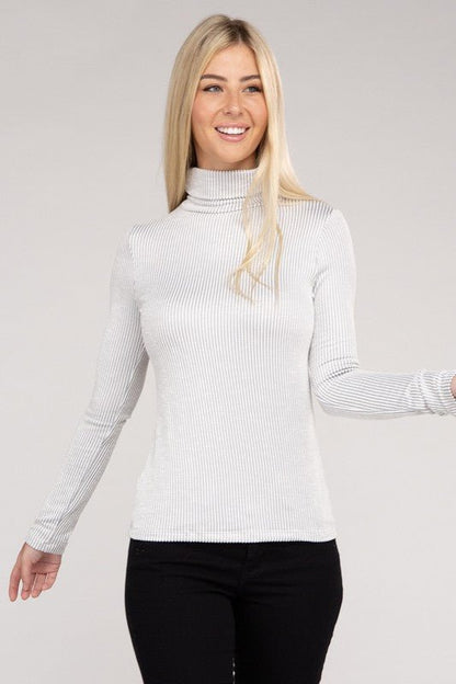 Ribbed Turtle Neck Long Sleeve Top - Global Village Kailua Boutique