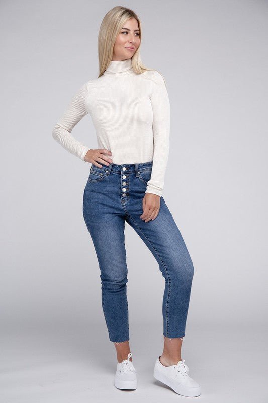 Ribbed Turtle Neck Long Sleeve Top - Global Village Kailua Boutique