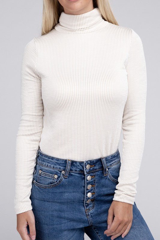 Ribbed Turtle Neck Long Sleeve Top - Global Village Kailua Boutique