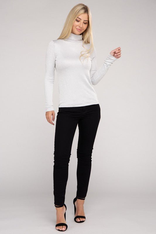 Ribbed Turtle Neck Long Sleeve Top - Global Village Kailua Boutique