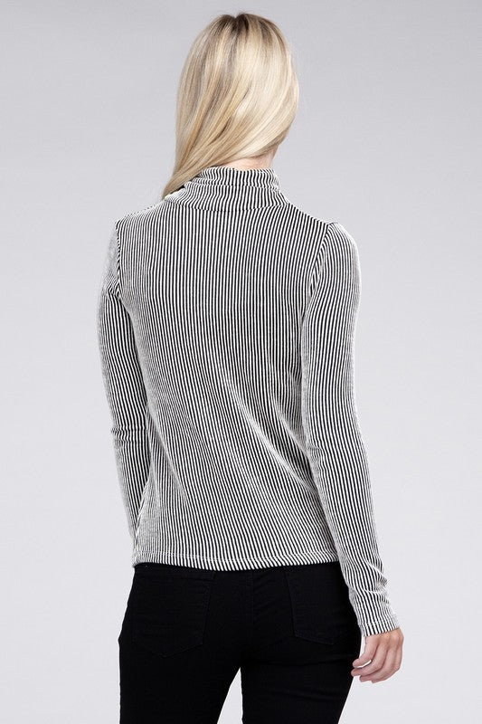 Ribbed Turtle Neck Long Sleeve Top - Global Village Kailua Boutique