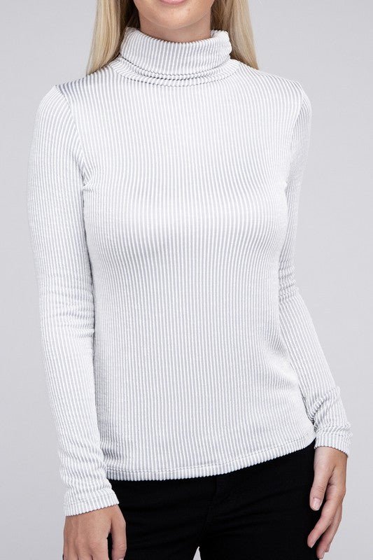 Ribbed Turtle Neck Long Sleeve Top - Global Village Kailua Boutique