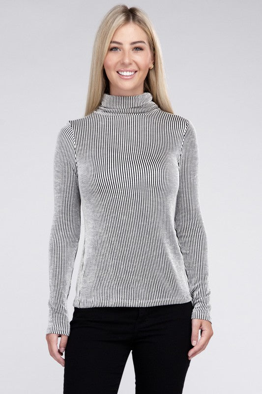 Ribbed Turtle Neck Long Sleeve Top - Global Village Kailua Boutique