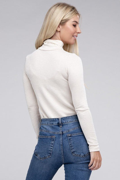 Ribbed Turtle Neck Long Sleeve Top - Global Village Kailua Boutique