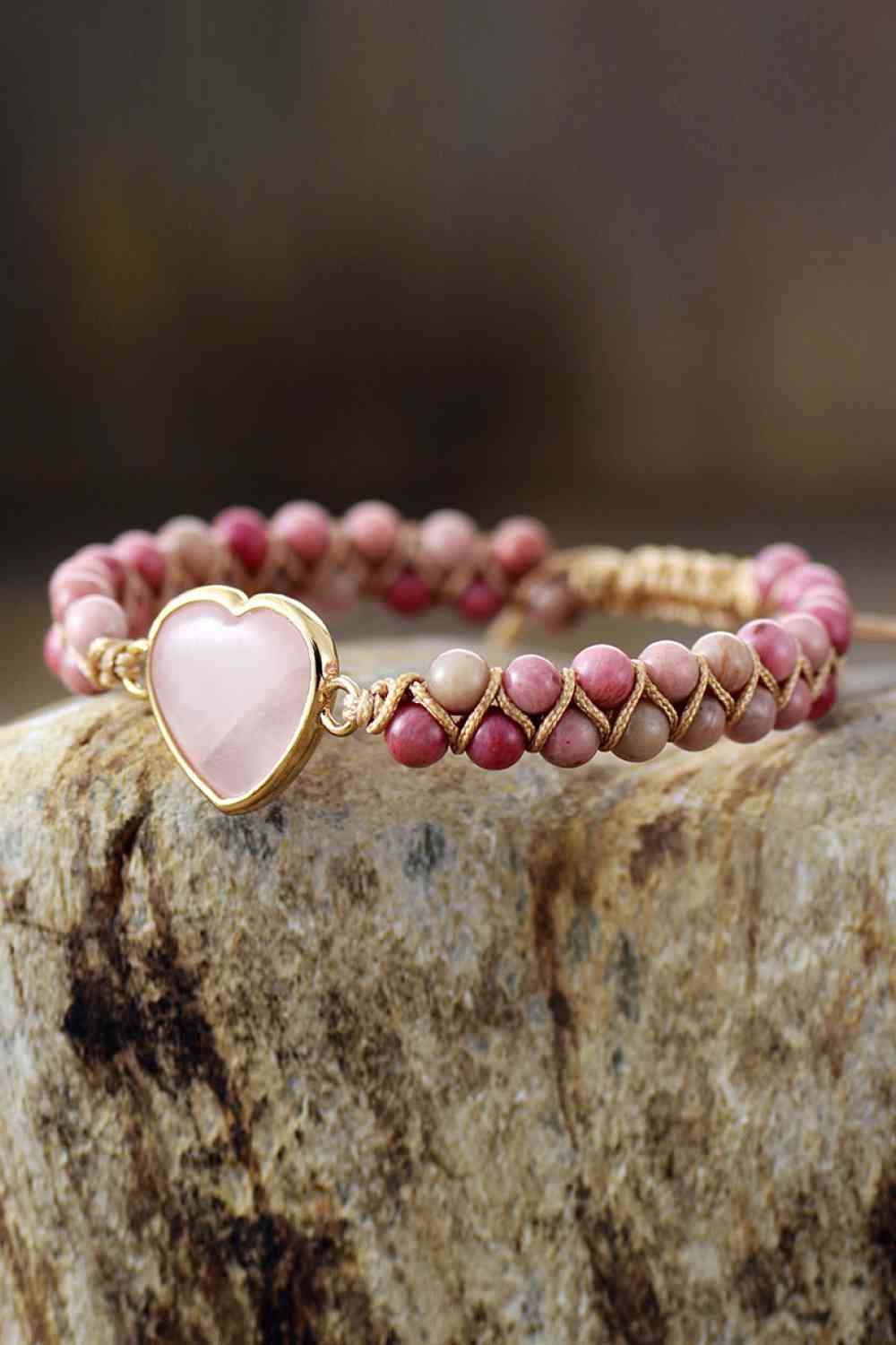 Rose Quartz Heart Beaded Bracelet - Global Village Kailua Boutique