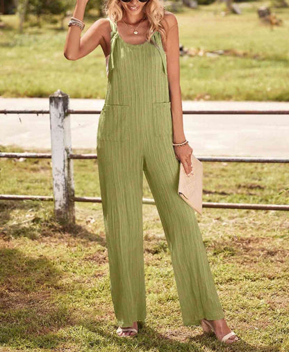 Round Neck Sleeveless Jumpsuit with Pockets - Global Village Kailua Boutique