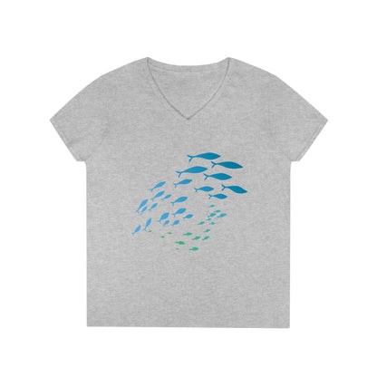 School of Fish Ladies' V Neck T-Shirt - Global Village Kailua Boutique