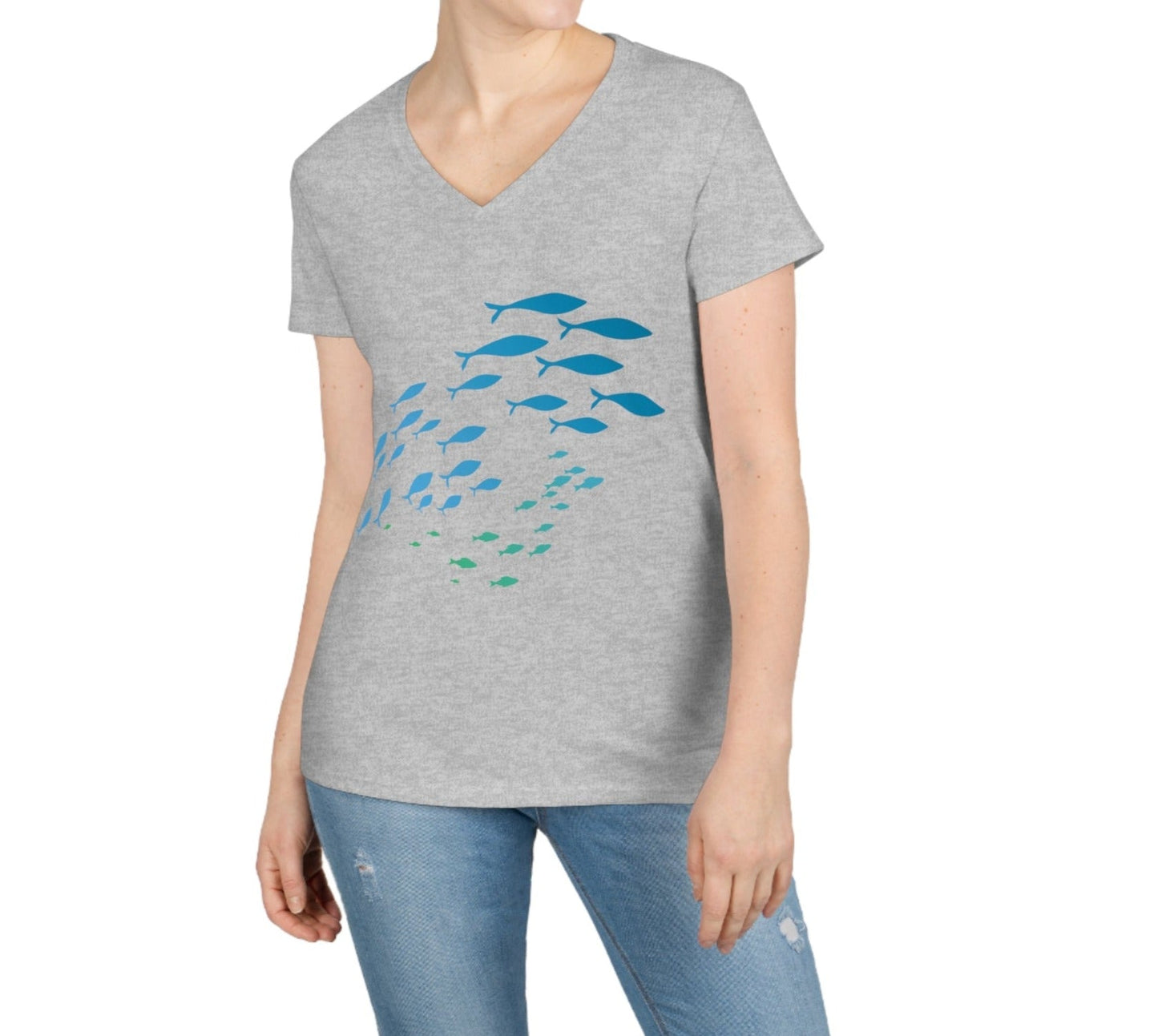 School of Fish Ladies' V Neck T-Shirt - Global Village Kailua Boutique