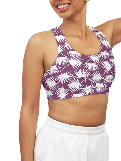 Seamless Sports Bra Fan Palm Plum - Global Village Kailua Boutique