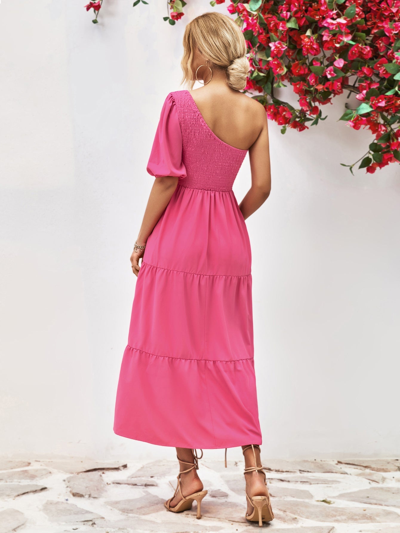Smocked One-Shoulder Midi Dress - Global Village Kailua Boutique