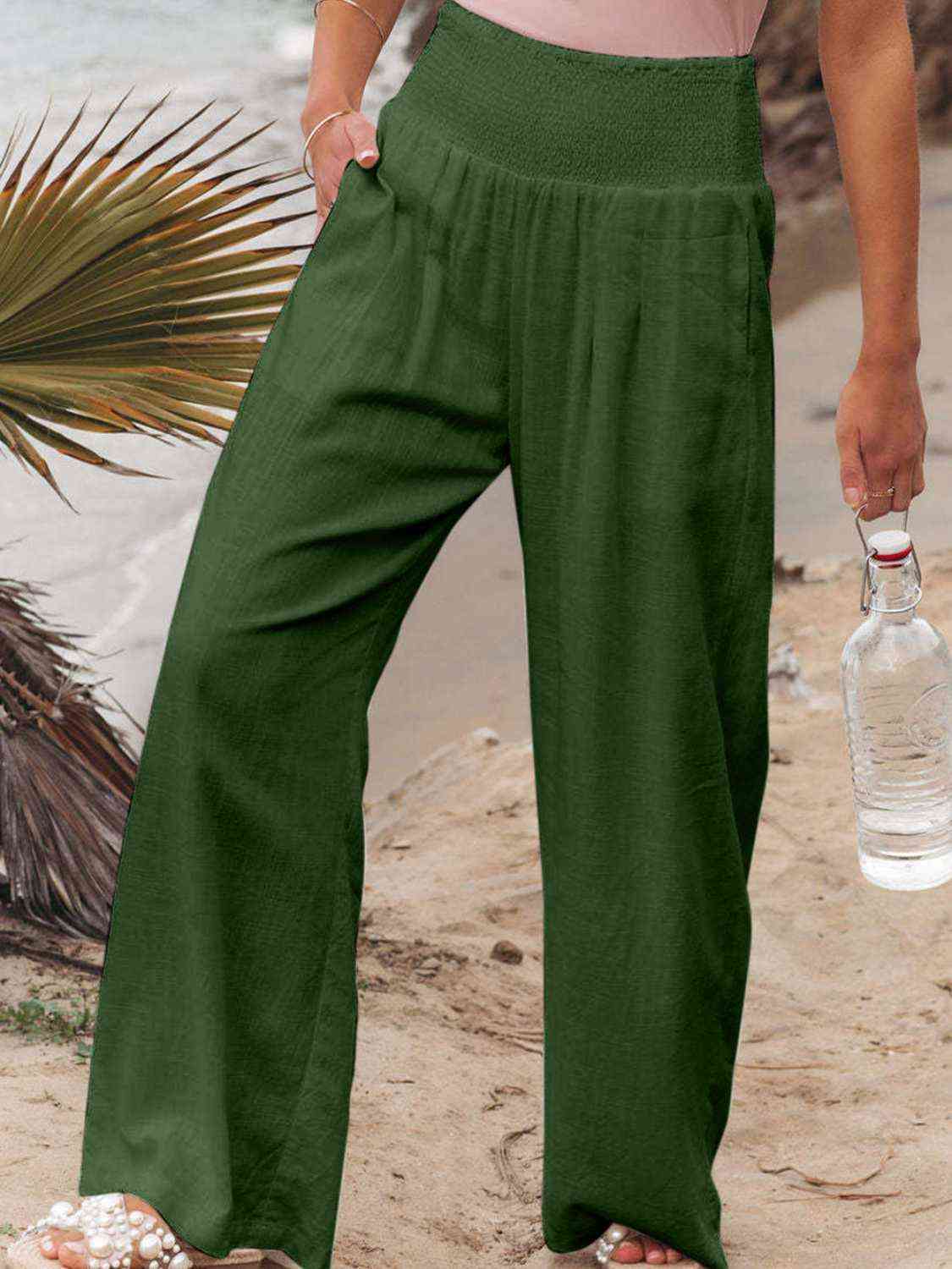 Smocked Waist Wide Leg Pants Global Village Kailua Boutique