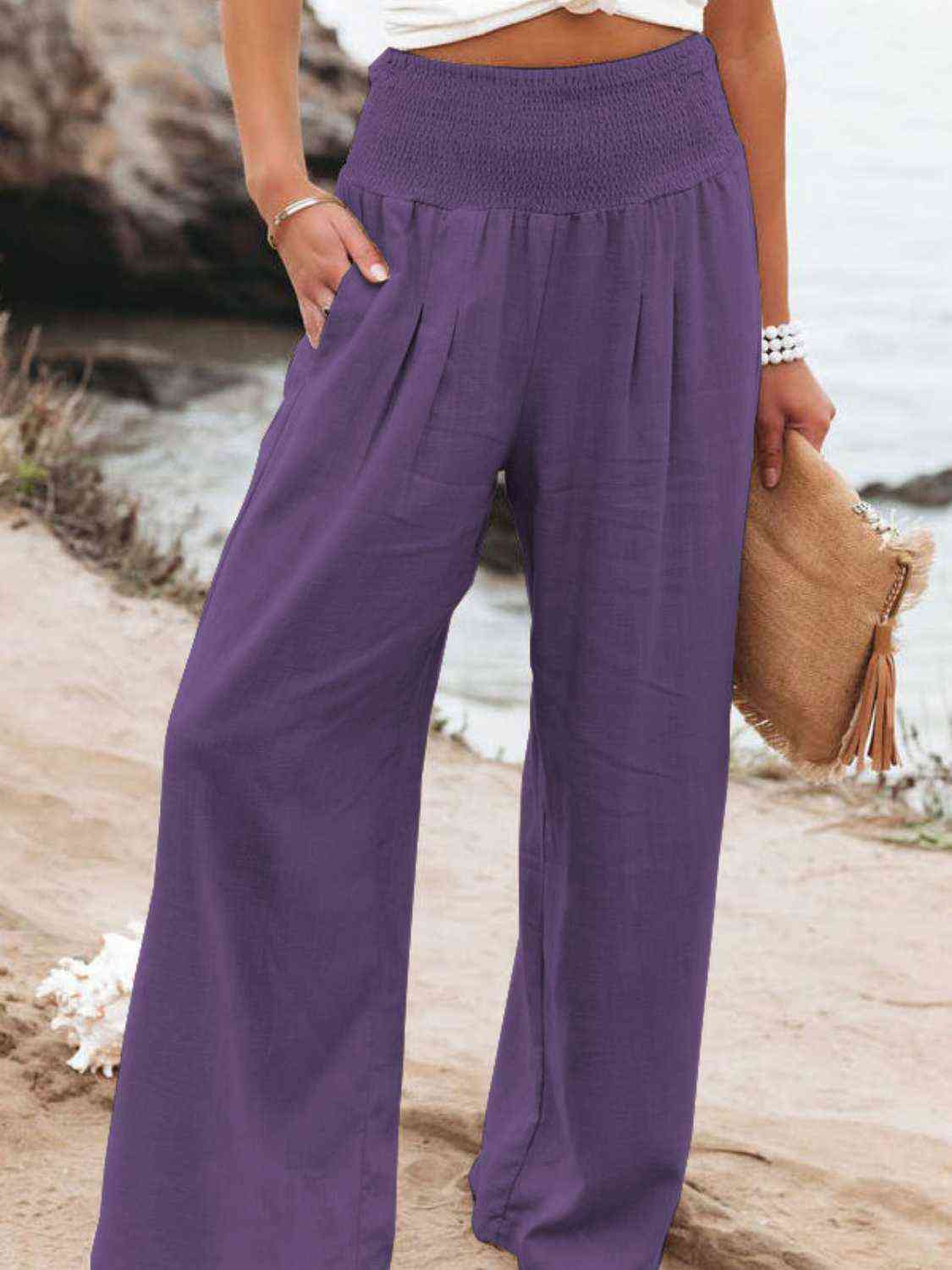 Smocked Waist Wide Leg Pants Global Village Kailua Boutique