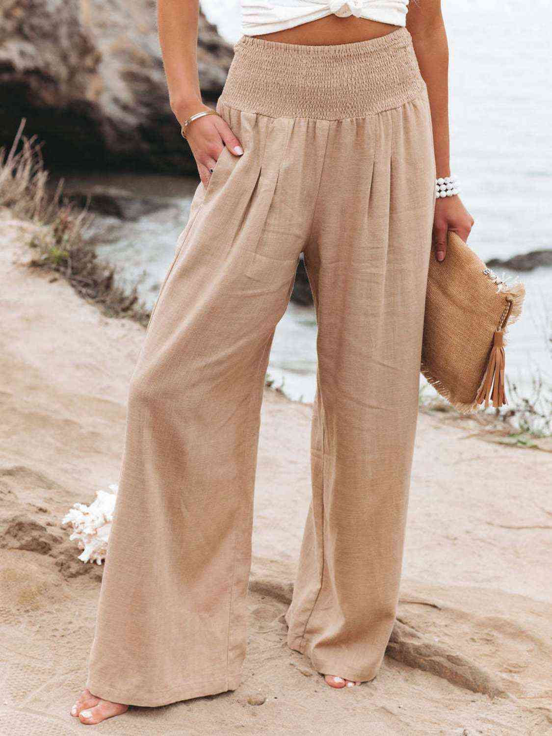 Smocked Waist Wide Leg Pants Global Village Kailua Boutique