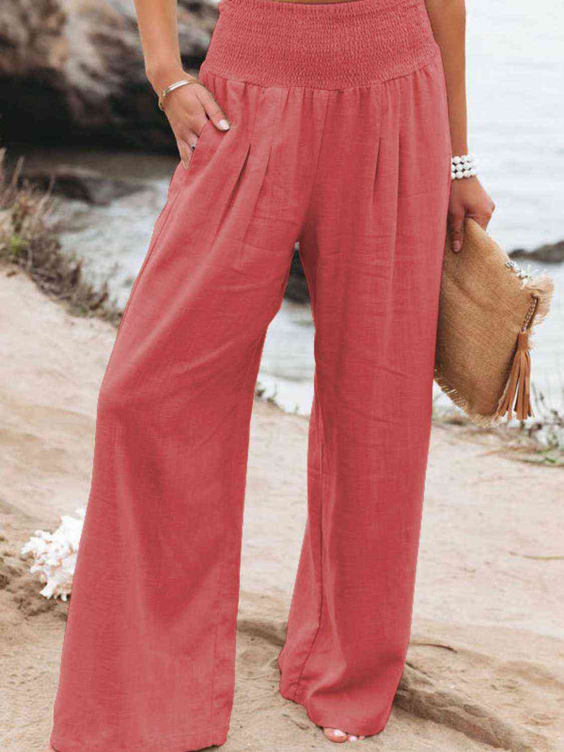 Smocked Waist Wide Leg Pants Global Village Kailua Boutique