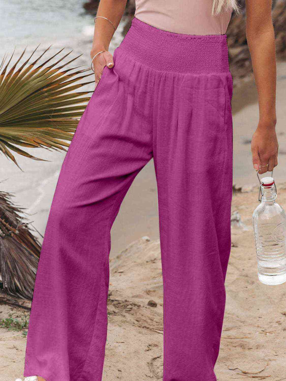 Smocked Waist Wide Leg Pants Global Village Kailua Boutique