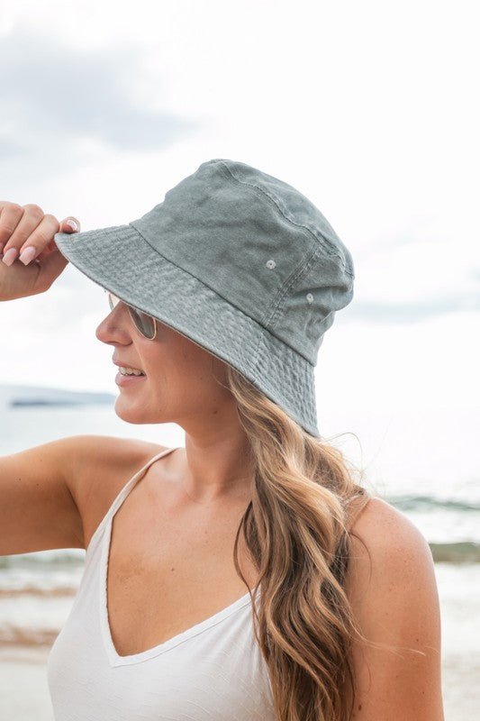 Solid Distressed Bucket Hat - Global Village Kailua Boutique