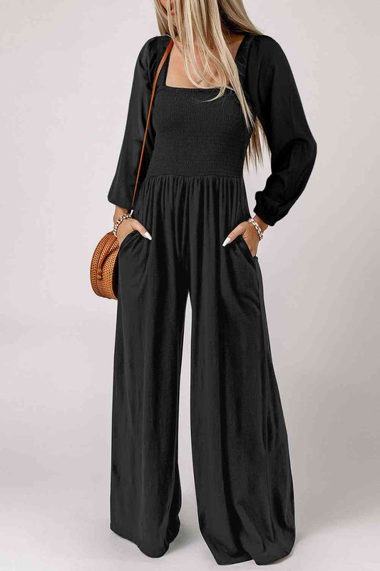 Square Neck Raglan Sleeve Jumpsuit with Pocket Global Village Kailua Boutique