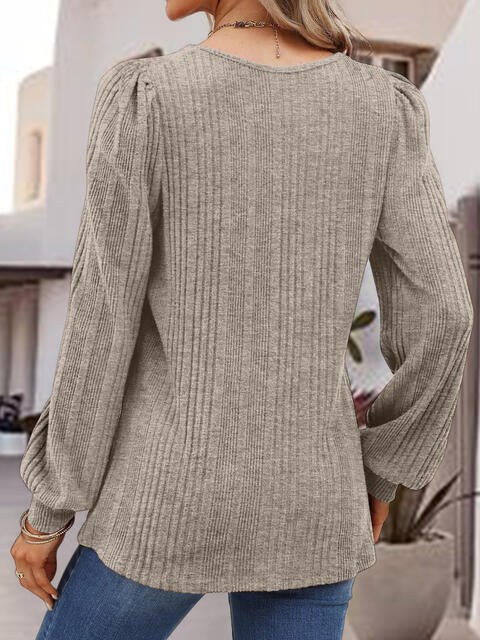 Square Neck Ribbed Long Sleeve Top - Global Village Kailua Boutique