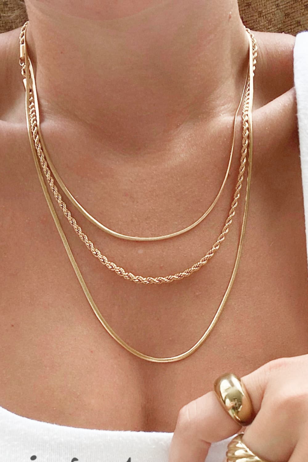 Stainless Steel 18K Gold-Plated Triple Layer Necklace - Global Village Kailua Boutique