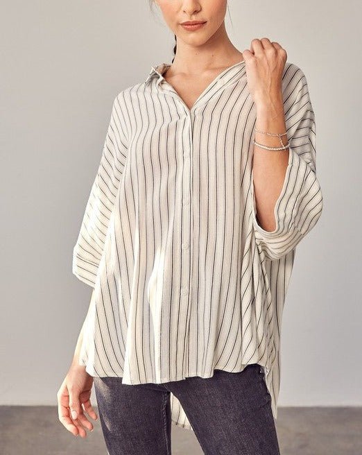 Stripe Printed Kimono Sleeve Shirt - Global Village Kailua Boutique