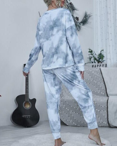 Tie-dye Round Neck Top and Drawstring Pants Lounge Set - Global Village Kailua Boutique