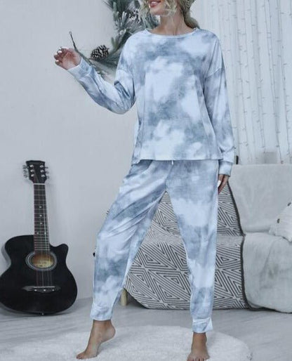 Tie-dye Round Neck Top and Drawstring Pants Lounge Set - Global Village Kailua Boutique