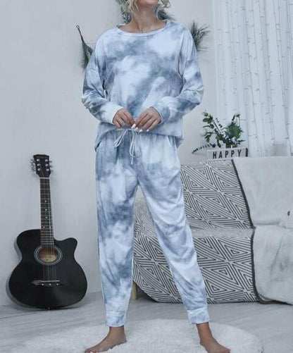 Tie-dye Round Neck Top and Drawstring Pants Lounge Set - Global Village Kailua Boutique