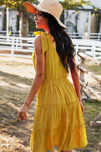 Tie-Shoulder V-Neck Dress - Global Village Kailua Boutique