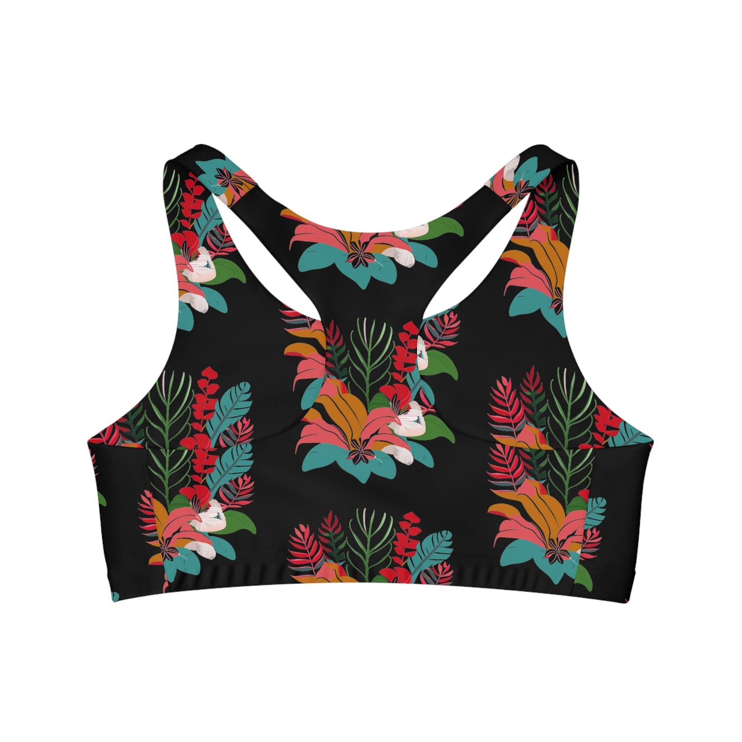 Tropical Floral Black Seamless Sports Bra - Global Village Kailua Boutique