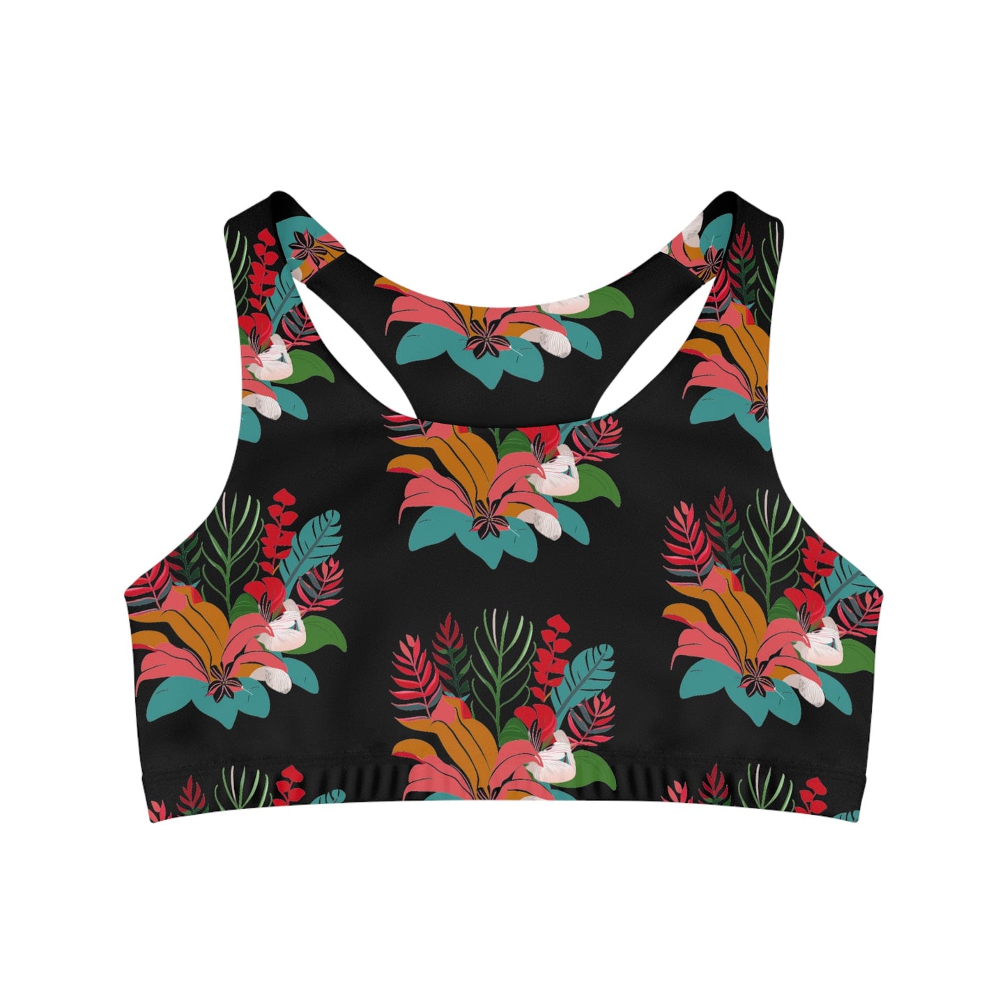 Tropical Floral Black Seamless Sports Bra - Global Village Kailua Boutique