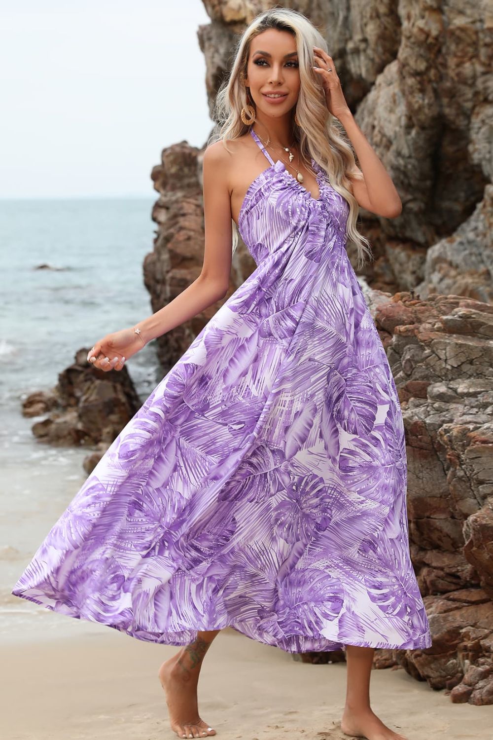 Tropical Print Halter Neck Dress - Global Village Kailua Boutique