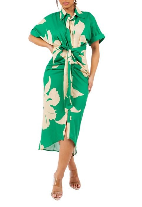 Tropical Print Tie Front Dress - Global Village Kailua Boutique