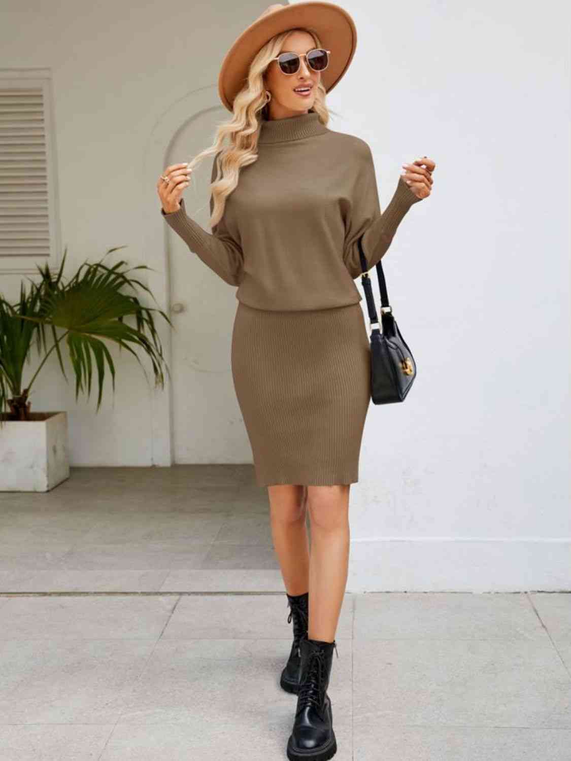 Turtleneck Long Sleeve Bodycon Sweater Dress