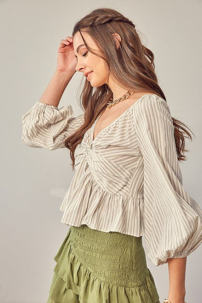 Twisted Balloon Sleeve Top - Global Village Kailua Boutique