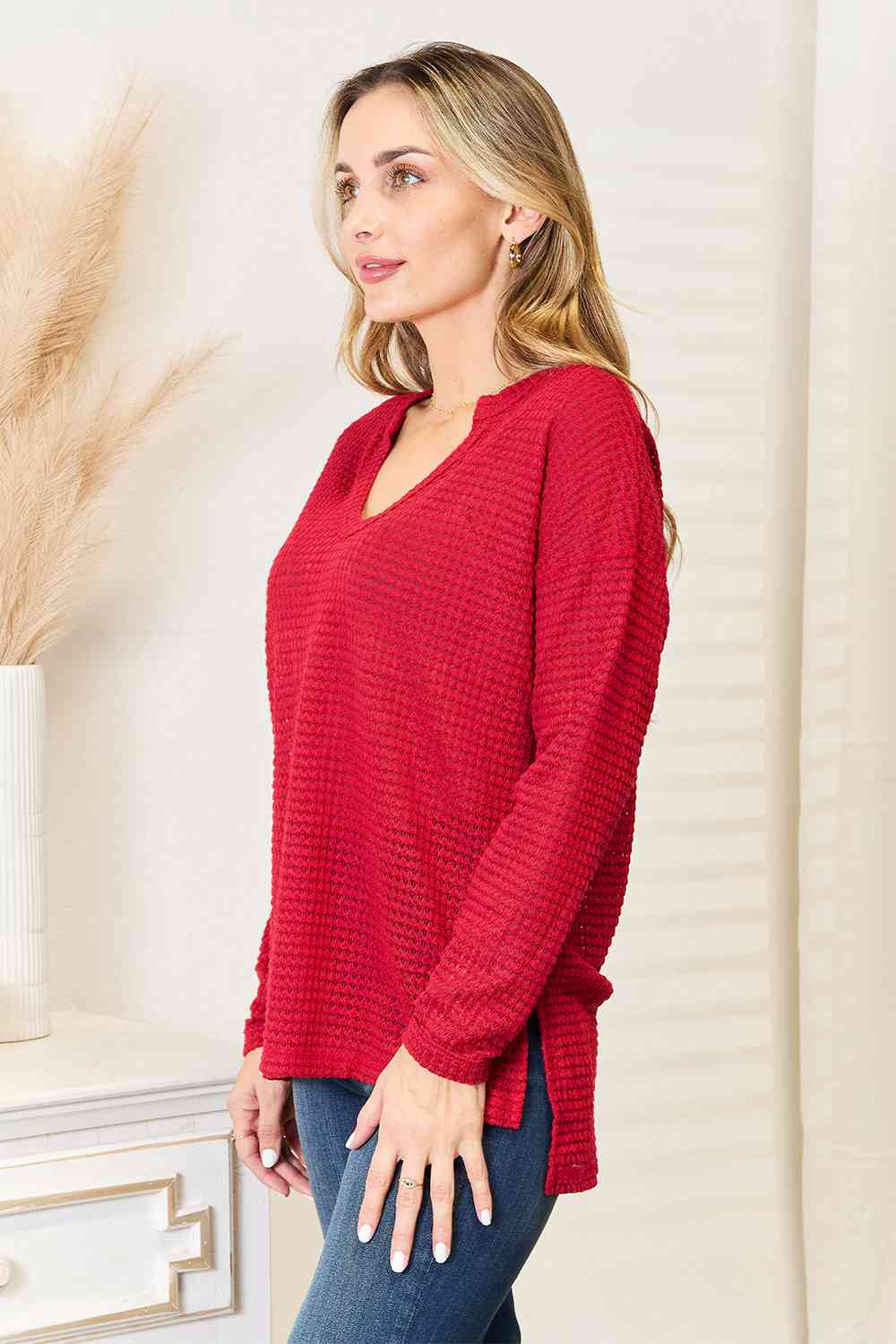 Waffle Wide Notch Relaxed Top - Global Village Kailua Boutique