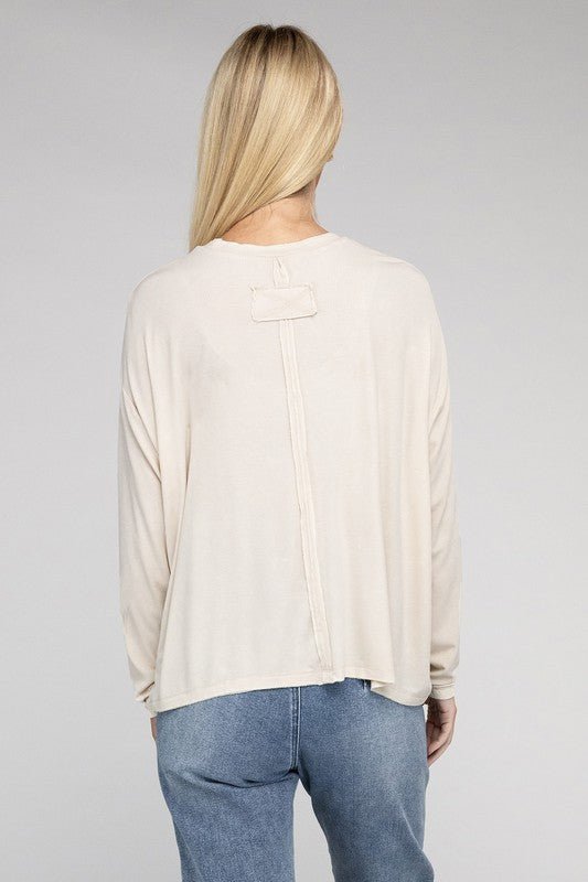 Washed Ribbed Dolman Sleeve Round Neck Top - Global Village Kailua Boutique