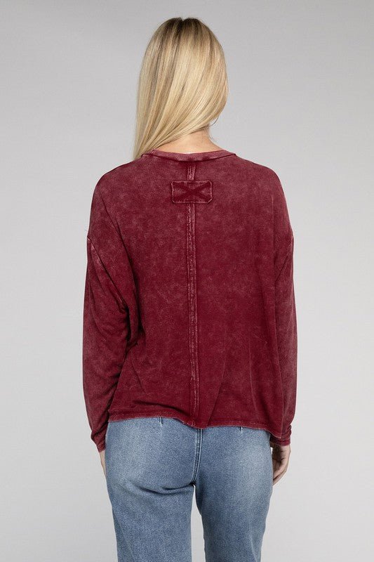 Washed Ribbed Dolman Sleeve Round Neck Top - Global Village Kailua Boutique