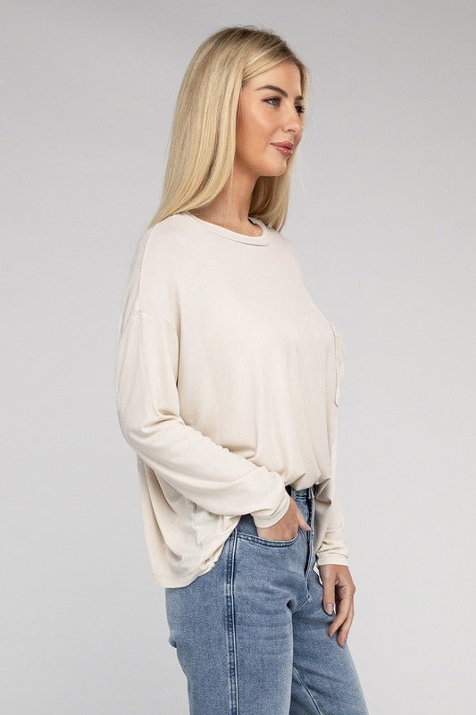 Washed Ribbed Dolman Sleeve Round Neck Top - Global Village Kailua Boutique