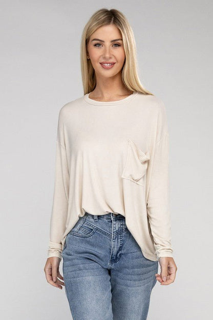 Washed Ribbed Dolman Sleeve Round Neck Top - Global Village Kailua Boutique