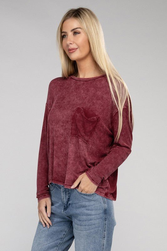 Washed Ribbed Dolman Sleeve Round Neck Top - Global Village Kailua Boutique