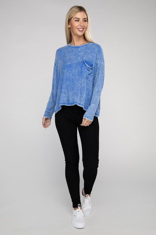 Washed Ribbed Dolman Sleeve Round Neck Top - Global Village Kailua Boutique