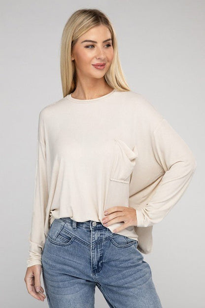 Washed Ribbed Dolman Sleeve Round Neck Top - Global Village Kailua Boutique