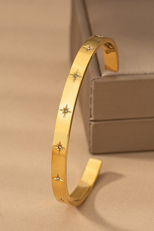 Water Resistant Stainless Steel Engraved Star Cuff - Global Village Kailua Boutique