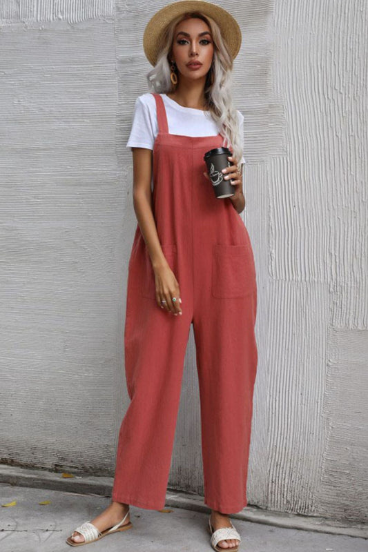 Wide Leg Overalls with Front Pockets - Global Village Kailua Boutique