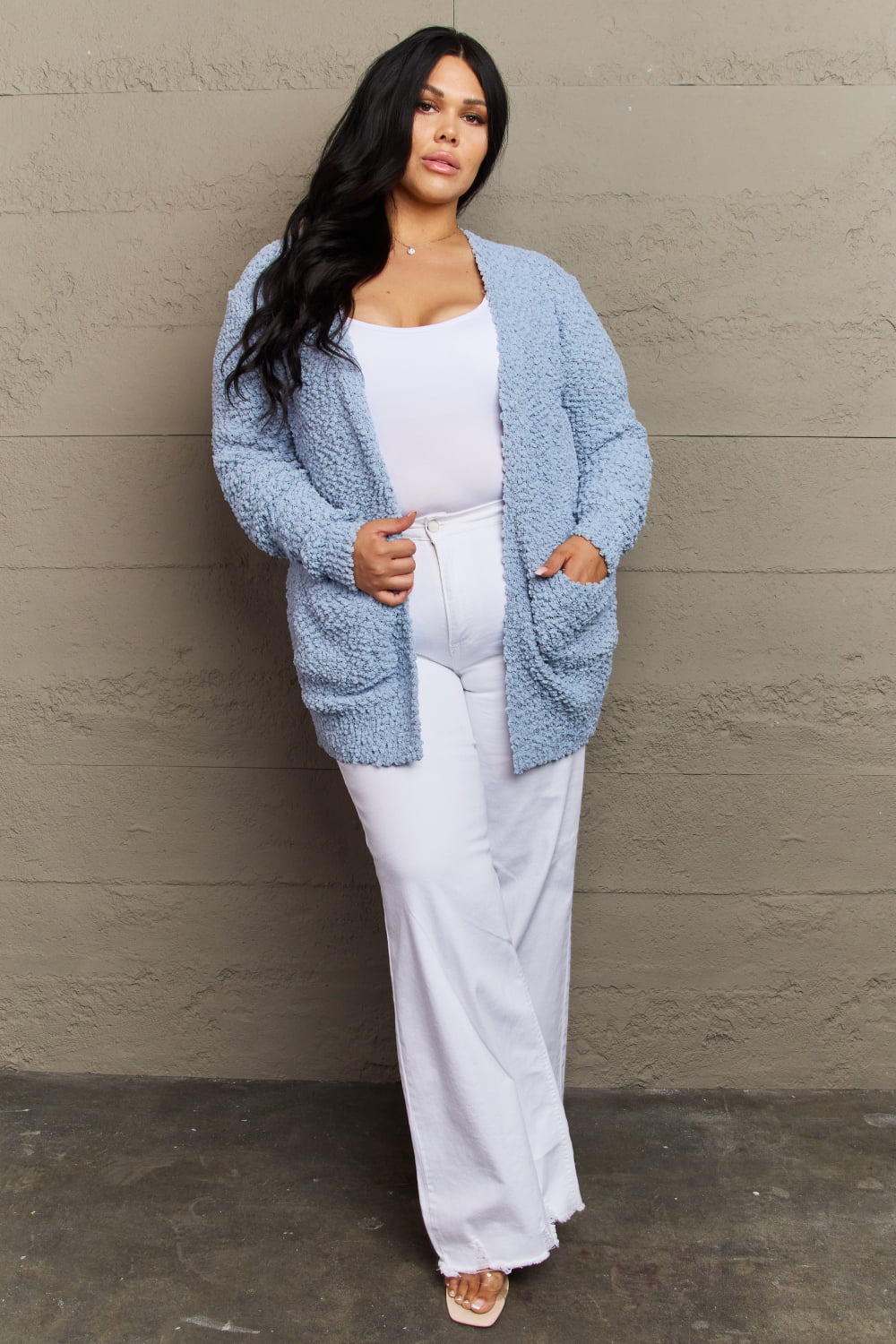 Zenana Falling For You Full Size Open Front Popcorn Cardigan - Global Village Kailua Boutique