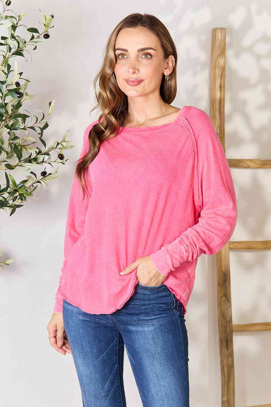 Pink Round Neck Long Sleeve Top Global Village Kailua Boutique