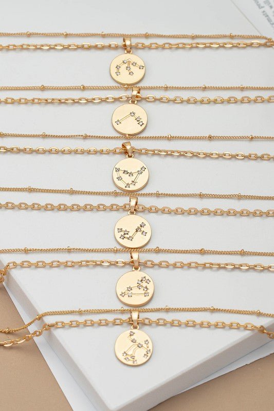 zodiac sign pendant necklace with rhinestones - Global Village Kailua Boutique